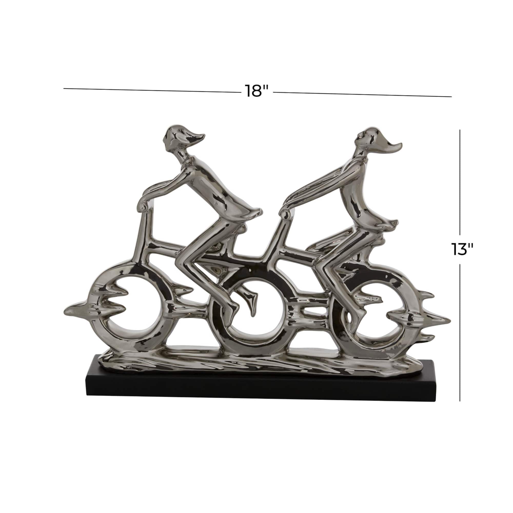 18" Silver Porcelain Cyclists Sculpture